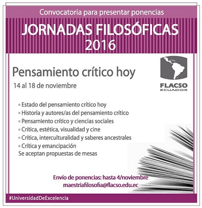 Convocatoria para presentar ponencias Jornadas Filosóficas 2016