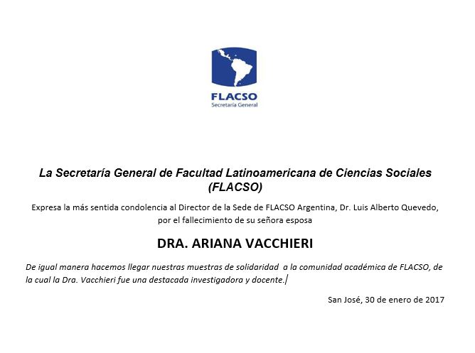  FLACSO Lamenta el Fallecimiento de la SRA. ARIANA VACCHIERI  