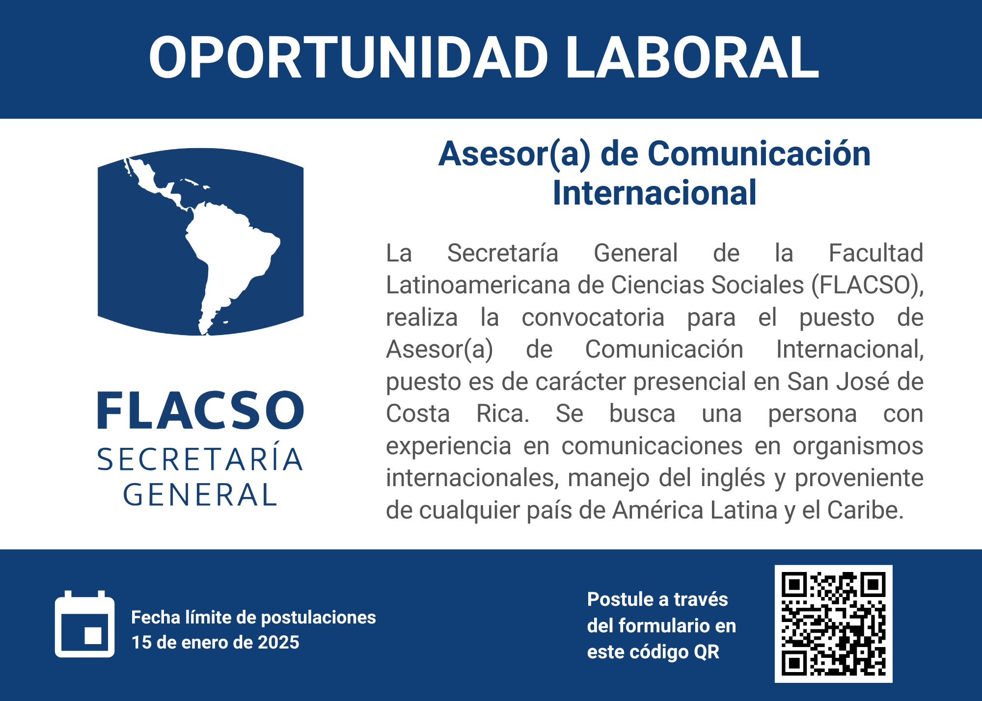 Convocatoria -  Asesor(a) de Comunicación Internacional